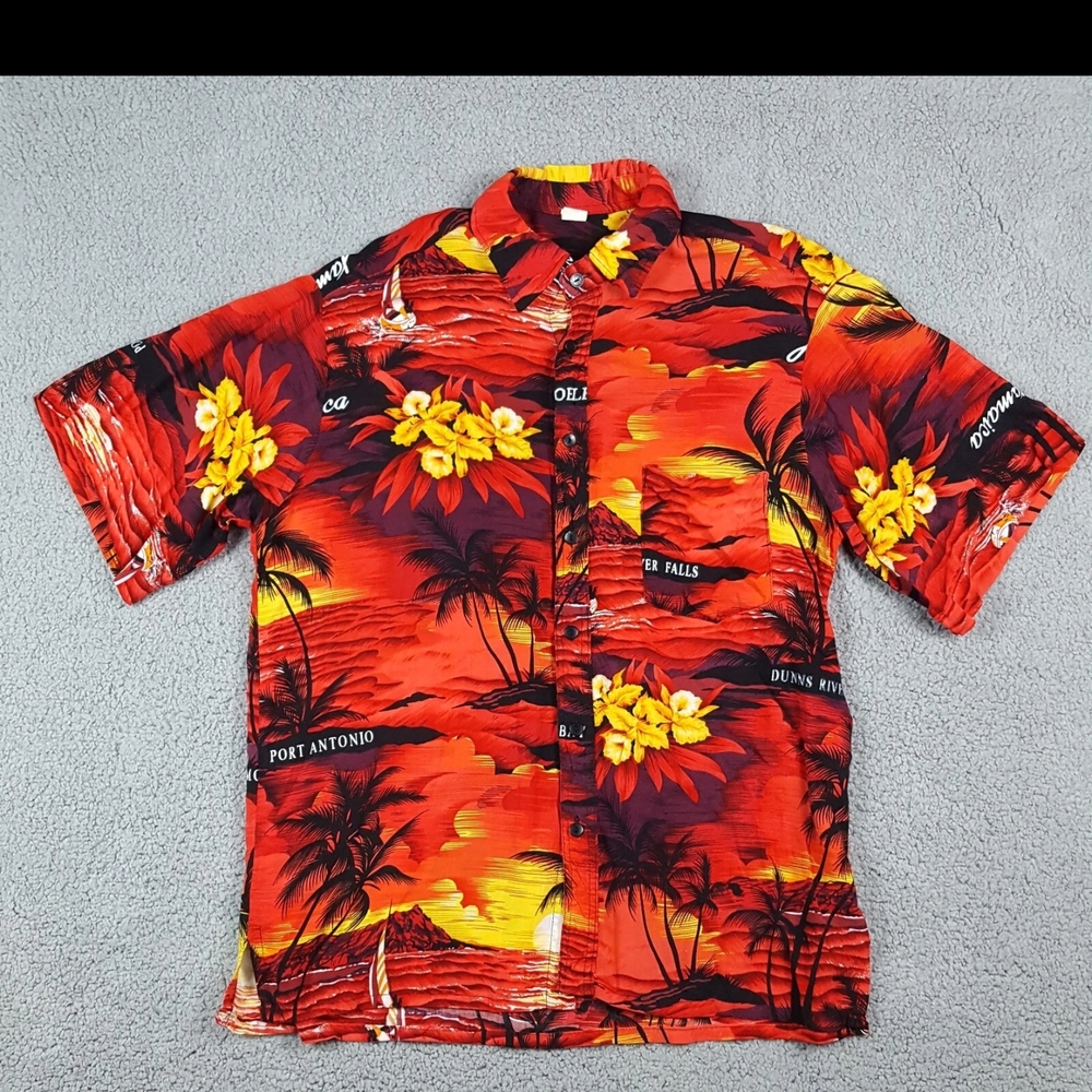Vibrant Red and Black Tropical Men's Shirt